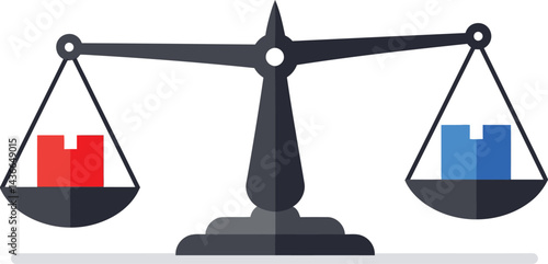 Balance scale with red and blue blocks symbolizing equality and comparison vector illustration 