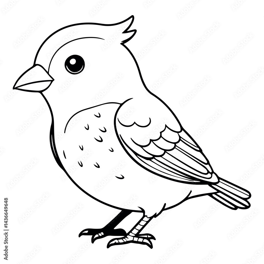 Fototapeta premium Adorable little bird cartoon illustration simple line drawing cute baby bird perfect for coloring pages childrens books and
