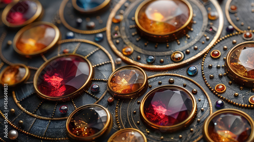 A stylish abstract design featuring vibrant gemstones
