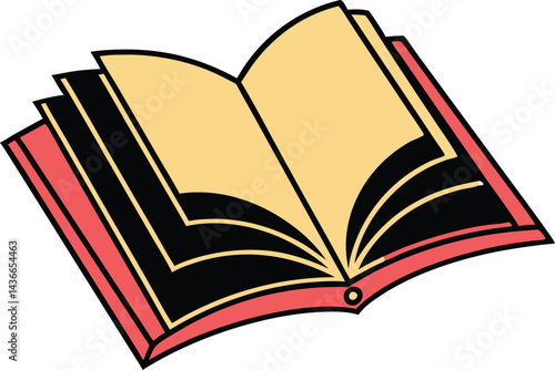 Open book vector illustration with silhouette black color and minimalist iconic imagery 