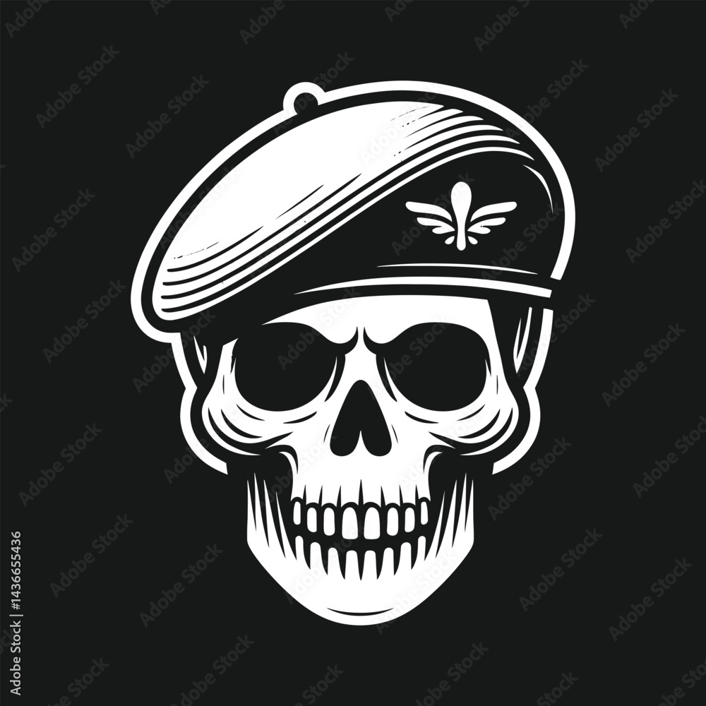 Skull Wearing Beret Graphic Illustration Skull Wearing Beret Graphic Illustration
