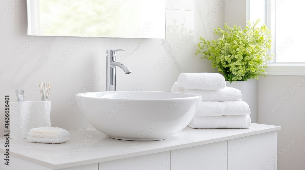 Fototapeta premium Modern, clean bathroom sink and towels