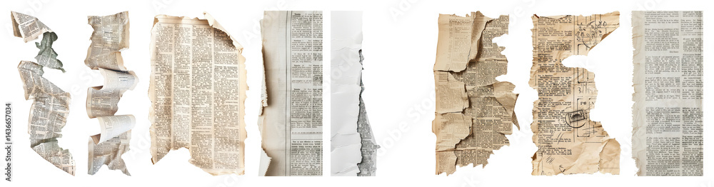 PNG Vintage torn newspaper pieces, element set on transparent background