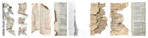 Obraz na płótnie PNG Vintage torn newspaper pieces, element set on transparent background w salonie