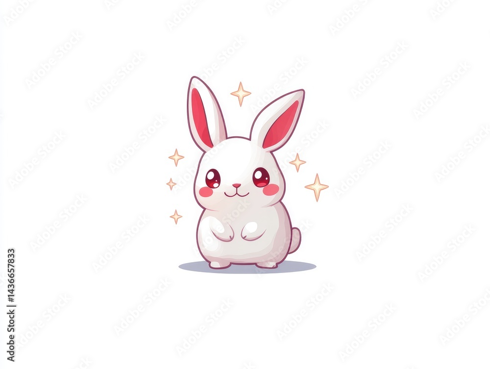 Obraz premium Cute white rabbit illustration, simple background
