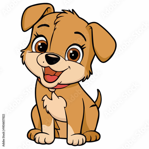 Adorable happy brown puppy cartoon illustration sitting cute dog pet animal design graphic doggy image small young sweet