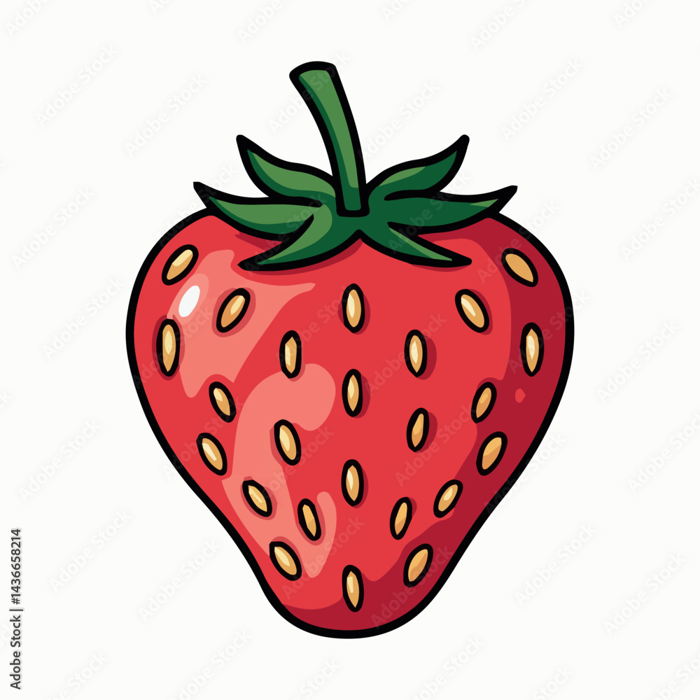 Fototapeta premium Single red strawberry illustration clipart graphic design food ripe fruit sweet juicy fresh