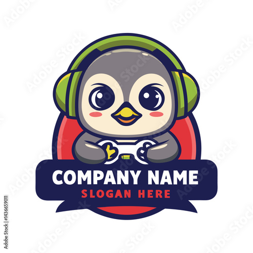 Cute Penguin Gamer Mascot Logo