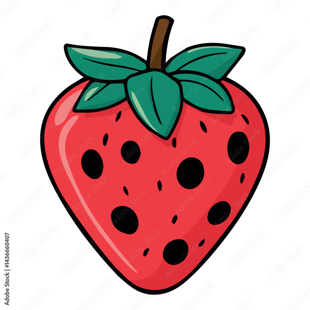 Obraz premium Delicious red strawberry cartoon illustration clipart graphic food ripe cute icon fruit