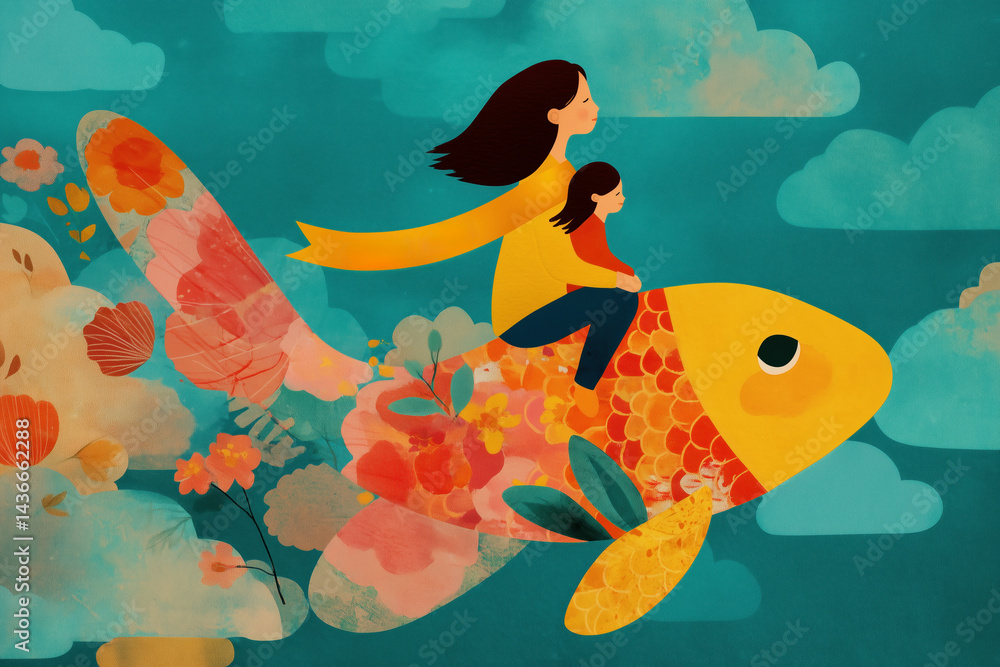 Obraz premium A Mother's Love: A Whimsical Journey of Dreams and Hope, Illustrated with Vibrant Colors and Artistic Flair Mother’s Day