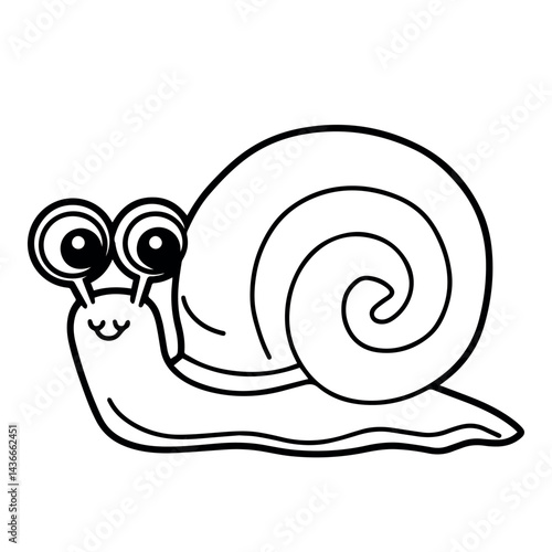 Adorable cartoon snail illustration cute shell design fun line icon happy white black sweet