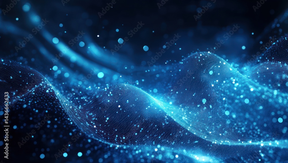 Fototapeta premium Abstract Blue Digital Waveform: Glowing Particles and Energy