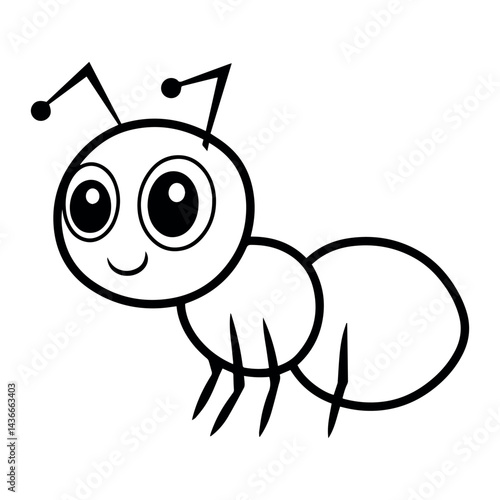 Adorable cartoon ant illustration simple black white design bug cute kids baby tiny line