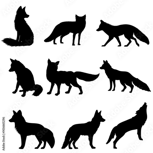 Fox Silhouettes Vector – Wild Animal Shapes, Wildlife Art, Forest Creature Illustration"
