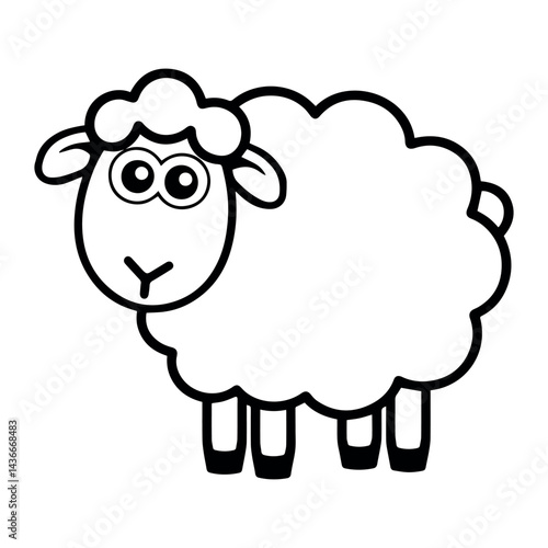 Adorable cartoon sheep illustration simple black white design lamb cute farm wool kids baby