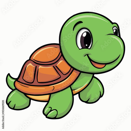 Adorable green turtle cartoon illustration happy baby tortoise fun cute kids shell child image sweet