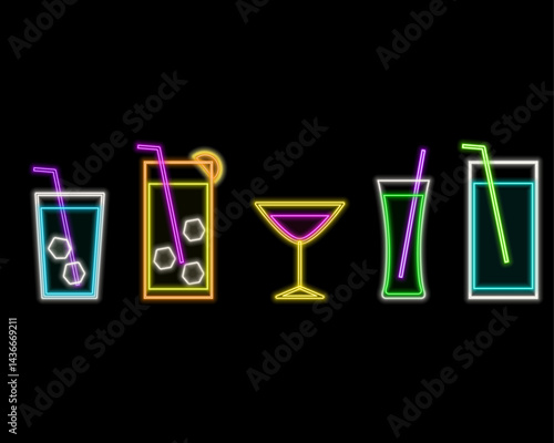 Cherry cocktail on neon sign. neon drinks.