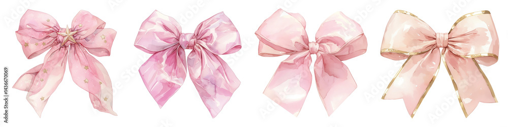 PNG Elegant pink decorative bows, element set on transparent background