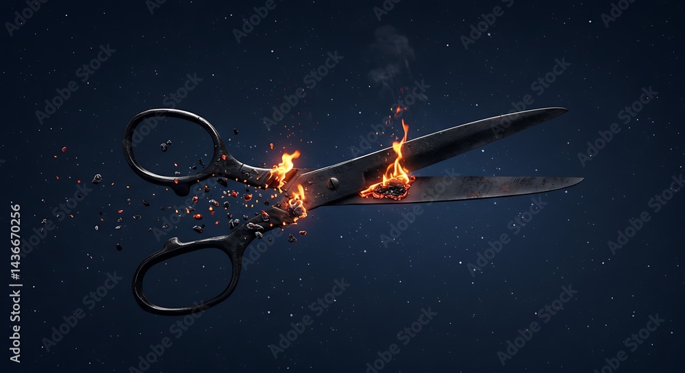 Naklejka premium HAIR AND GARDEN SCISSORS BURNING