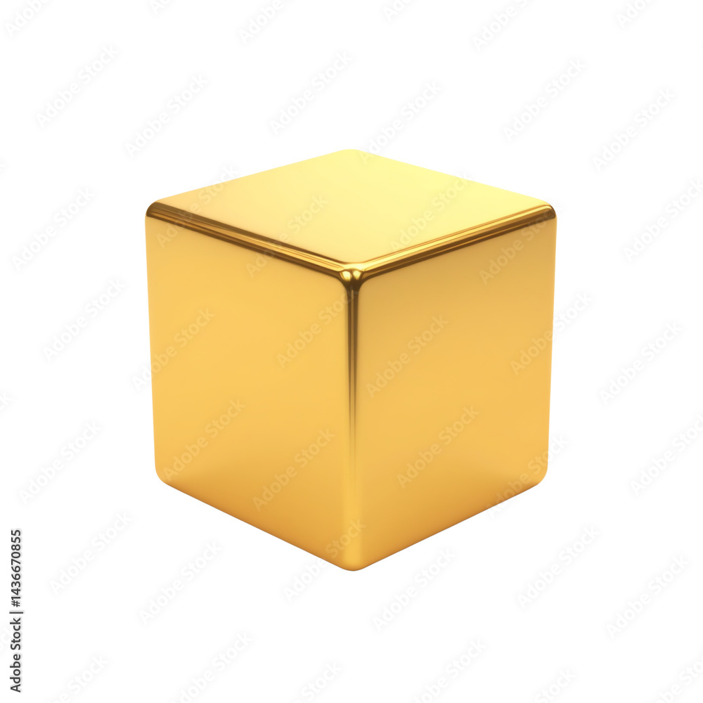 Fototapeta premium Shiny gold cube on a transparent background.
