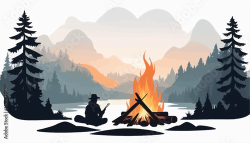 Snowy mountain landscape with a tent suggests winter camping in nature's grandeur