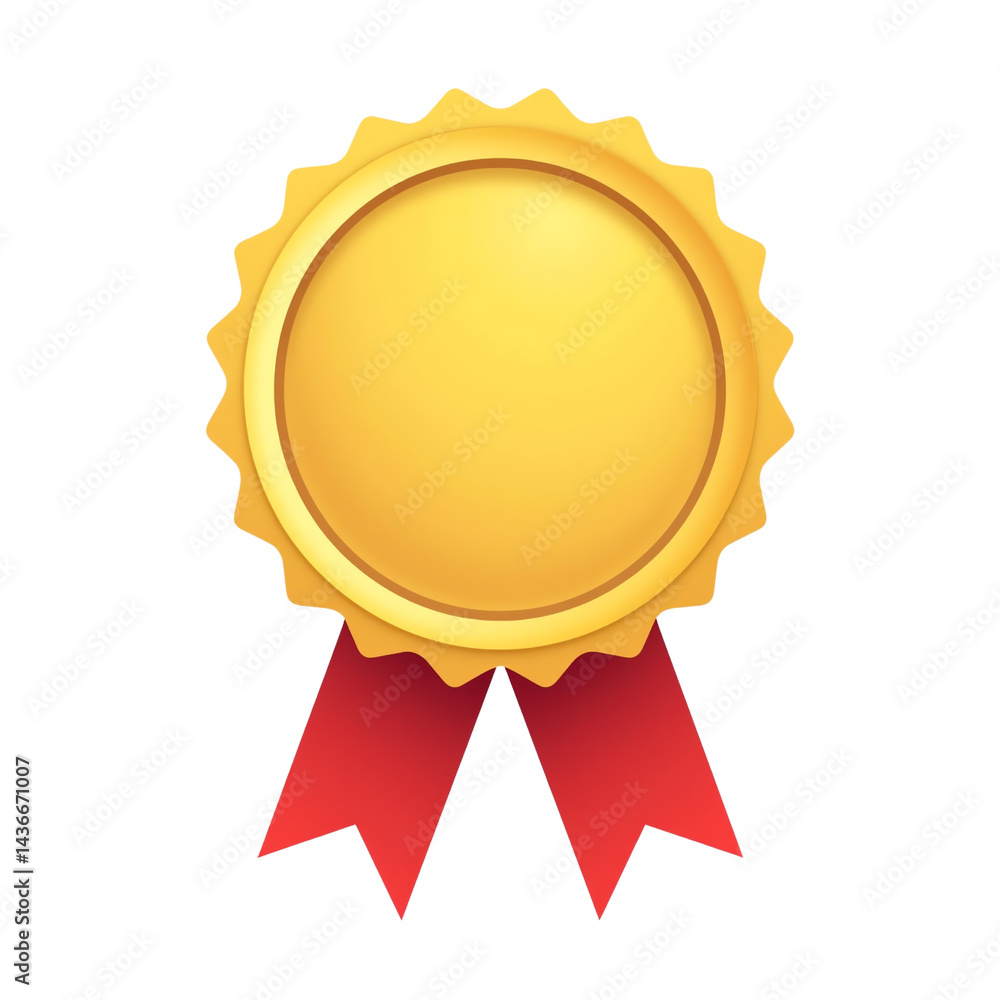 Gold award symbol with red ribbon for achievements. Gold award symbol with red ribbon for achievements.