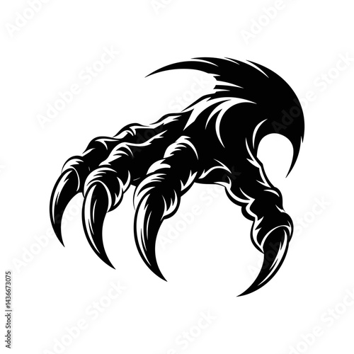 Claw Icon: A menacing and detailed illustration of a powerful claw, showcasing sharp talons and an intimidating presence, perfect for representing strength, dominance, or a touch of wildness.