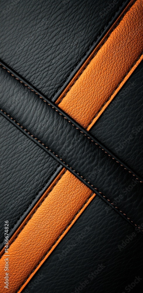custom made wallpaper toronto digitalBlack leather upholstery with orange cross detail, for automotive interior design, fabric or luxury texture background