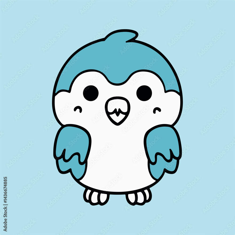 Obraz premium Adorable cartoon penguin illustration cute baby bird design icon blue kids cold snow white happy