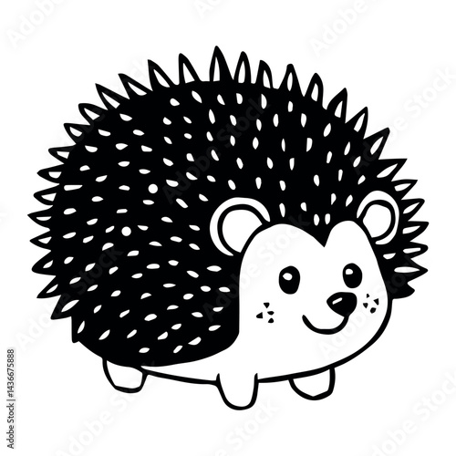 Adorable black and white cartoon hedgehog illustration cute icon cute funny happy small fauna image