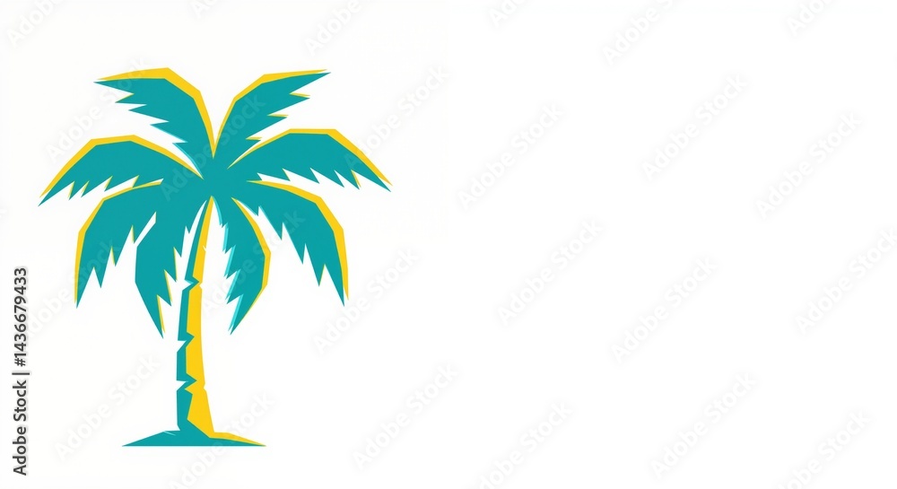 Obraz premium Colorful palm tree with sharp leaves standing against a bright background, symbolizing tropical vibes and relaxation