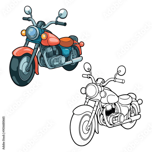 Classic cruiser motorcycle illustration red and black design two art bike road ride speed