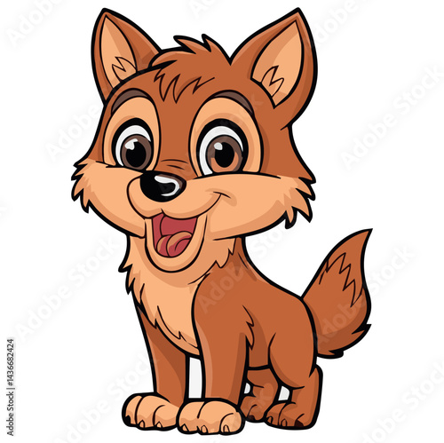 Adorable happy cartoon puppy dog brown fur sitting pet kid cute sweet young small animal