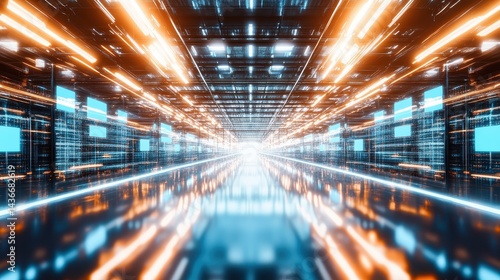 Wallpaper Mural Futuristic Digital Corridor Glowing Neon Lights Data Streams Reflective Floor Abstract Technology Tunnel Torontodigital.ca