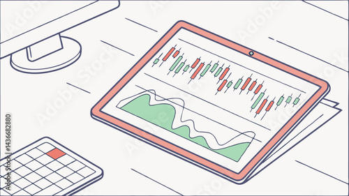 Stock Market Chart Fluctuations Digital Display Vector Art