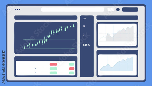 Digital Stock Market Dashboard with Fluctuating Data Vector Art