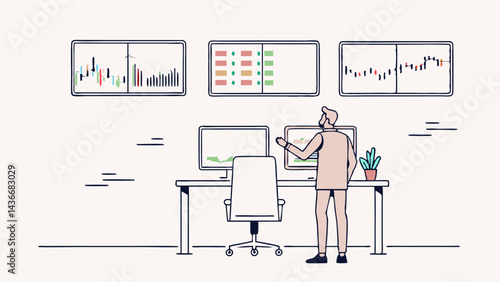 Stock Broker Analyzing Stock Price Vector Art Professional Financial Scene