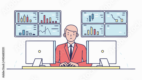 Professional Stock Broker Analyzing Stock Prices Vector Art