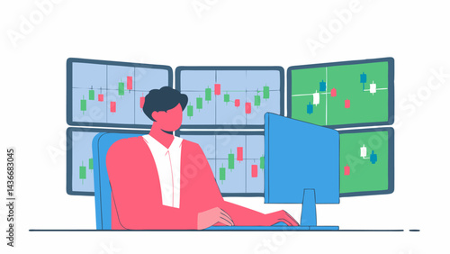 Professional Stock Broker Analyzing Stock Prices Vector Art Finance Investment Concept