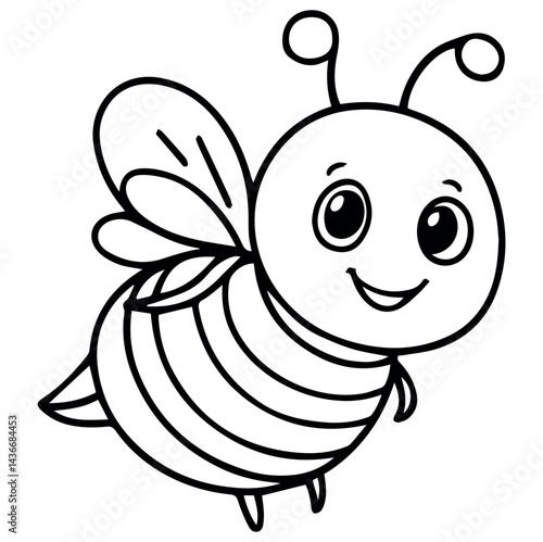 Adorable cartoon bee illustration black and white design fun cute kids baby icon wings