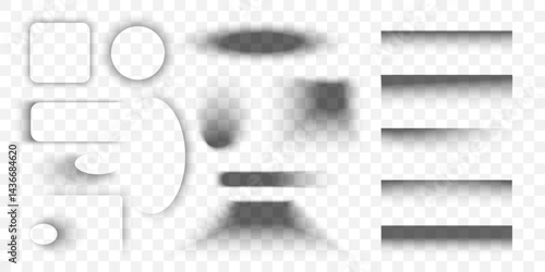 Realistic Soft Shadows for UI Elements, Buttons, Cards, and Shapes on Transparent Background for Web, App, and Branding Projects. Vector Illustration