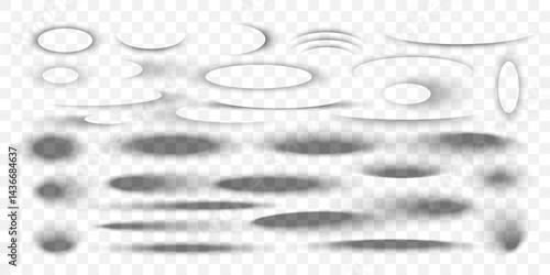 Realistic Soft Drop Shadows in Various Oval and Elliptical Shapes for Web, UI, and Graphic Design on Transparent Background. Vector Illustration