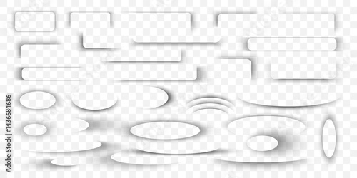 Realistic Soft Shadows with Rounded and Rectangular Shapes for UI Design, Mockups, Web Elements on Transparent Background. Vector Illustration
