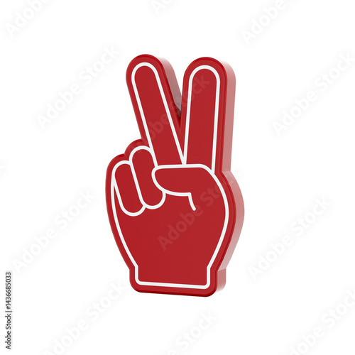 Red hand sign with two fingers up, victory sign 3D Icon 