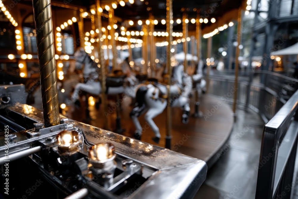 Obraz premium An artistic view of a beautifully decorated carousel with elegant horses, evoking a sense of wonder and nostalgia, perfect for capturing joyful memories.