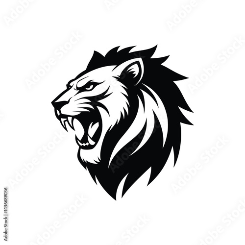 Wallpaper Mural A roaring lion head, drawn in clean vector art style, bold black and white lines, sharp details, fierce and powerful expression, professional logo design, white background Torontodigital.ca