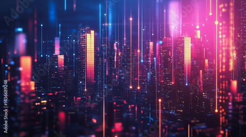 Wallpaper Mural Night lights, a city of modern business and smart digital innovation with a network of interconnected rewards over the cityscape of the future smart wireless digital city and social media network that Torontodigital.ca