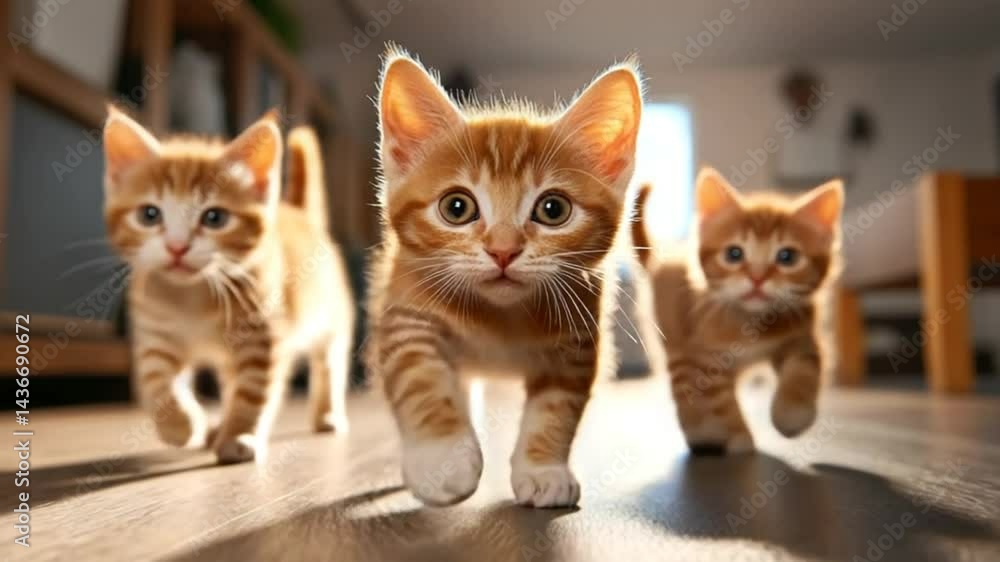 Three Adorable Ginger Kittens Walking Towards the Camera Three Adorable Ginger Kittens Walking Towards the Camera