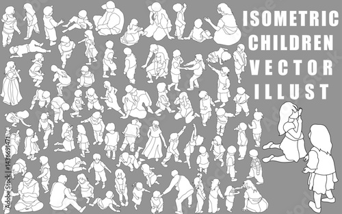 Isometric active children vector illustration collection