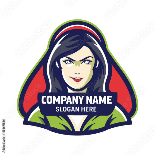 Female character logo with a bold design